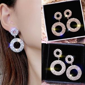 Sparkly Hoop Earrings - Circle Rhinestone Earrings
